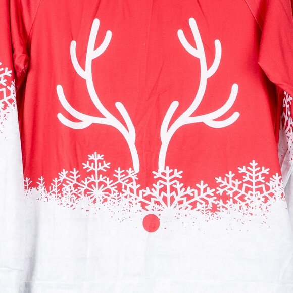 Reindeer Sweatshirt M Womens Snowflakes Red White Nose Horns - Picture 3 of 6